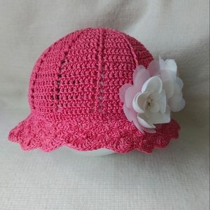Girls Raspberry Pink Crochet Summer Hat NWOT